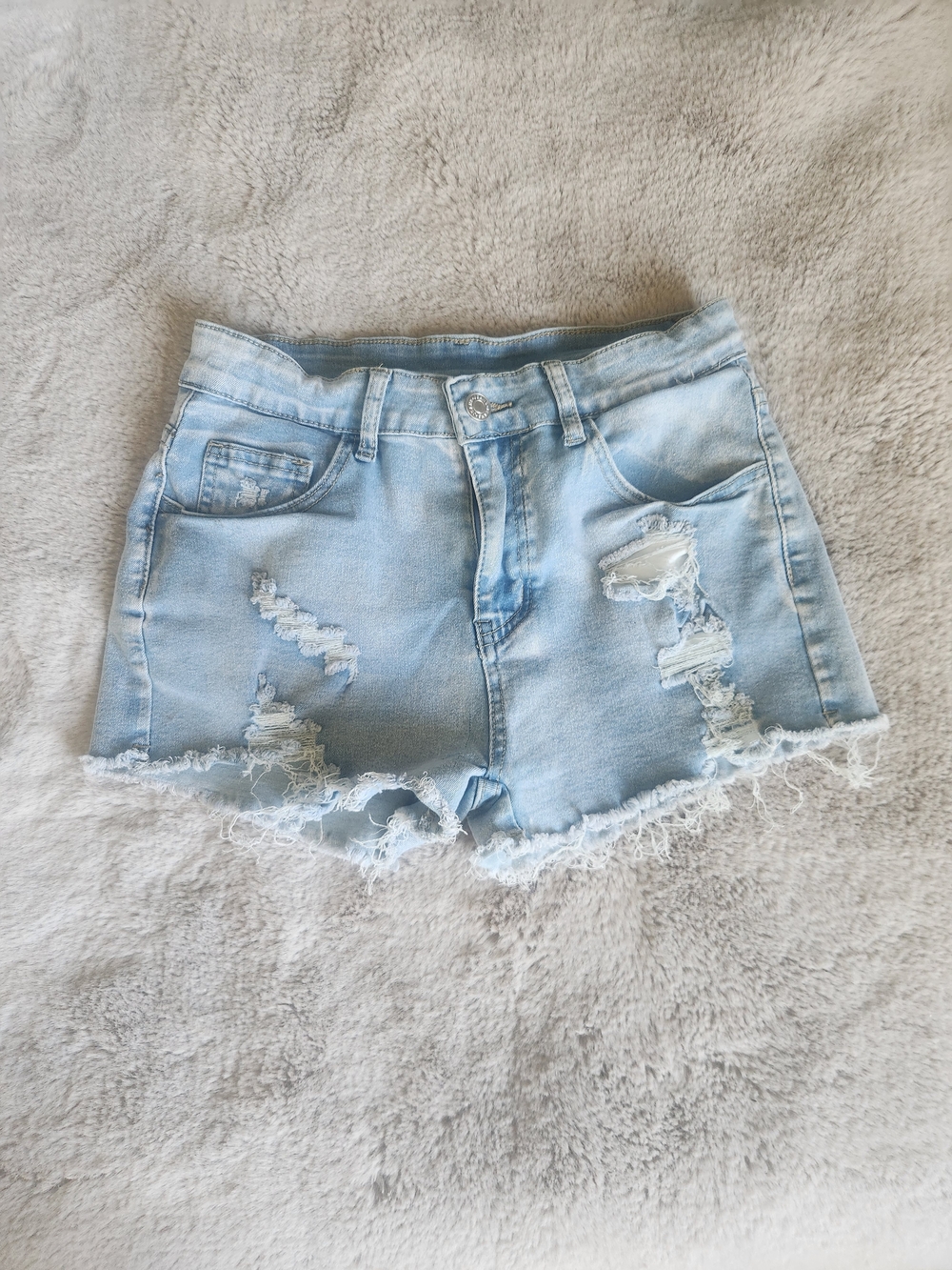 SHEIN Light Blue Distressed Denim Shorts